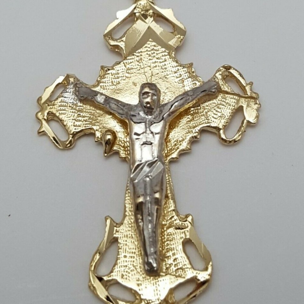 Beautiful 14k Solid Multi Tone Two Tone Jesus On … - image 2